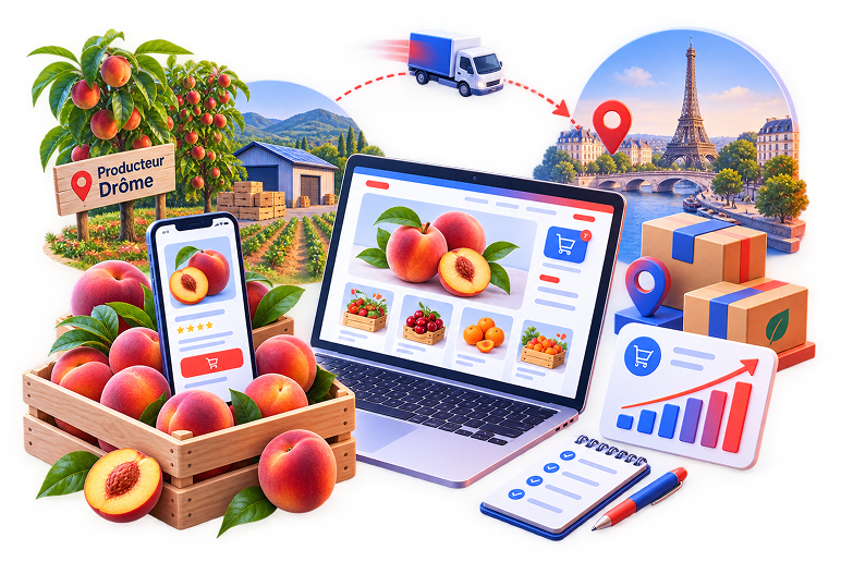 Vente Directe en Ligne pour Producteurs Drômois — Vendre Vos Pêches à Paris Sans Intermédiaire
